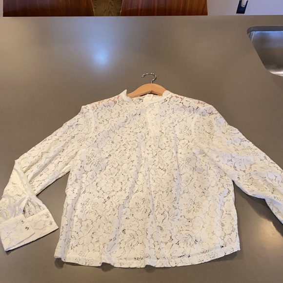 Lace top with snap neck and wrist enclosures. Cute for holiday parties or work. - Picture 2 of 4